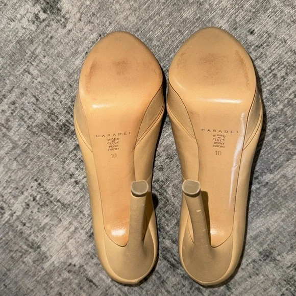 Casadei Nude Leather Peep Toe Platform Pumps - Picture 8 of 10